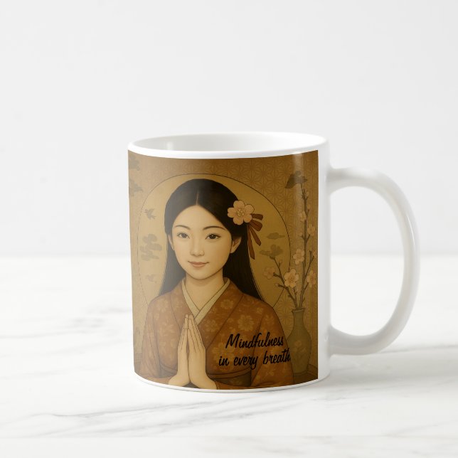 Caneca De Café Meditação de Zen Personalizada Ioga Brown (Direita)