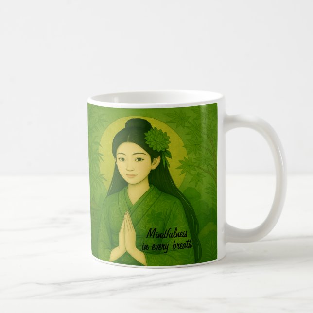 Caneca De Café Meditação de Zen Personalizada Mindtness Yoga Gree (Direita)