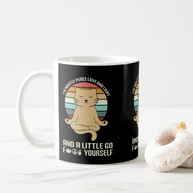 Caneca De Café Meditação Engraçada Gato Ioga Amava Mães de Gato e (Com Donut)