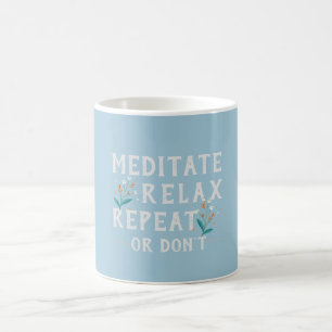 Caneca De Café Meditar Relaxe Repetir Mug Motivacional - Azul Cla