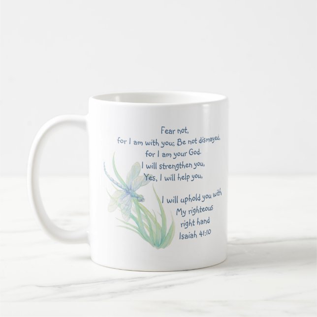 Caneca De Café Medo Não, Isaiah Scripture Dragonfly Azul, Verde (Esquerda)