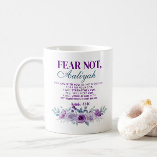 Caneca De Café Medo Personalizado Não Isaías 41:10 Floral Roxa