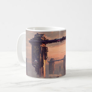 Caneca De Café Megaestruturas flutuantes futurísticas acima da ci