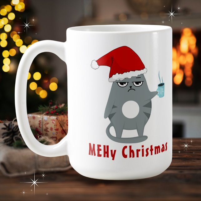 Caneca De Café MEHy (MEH) Papais noeis Engraçados de Natal Gato c (Available in multiple mug types. Merry Christmas!
)