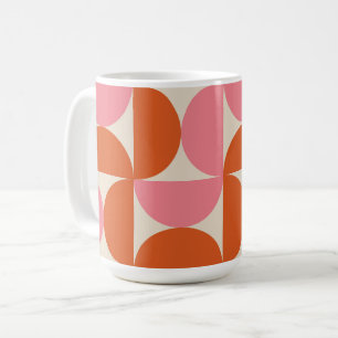 Caneca De Café Meia Círculos de meio século Rosa e Laranja