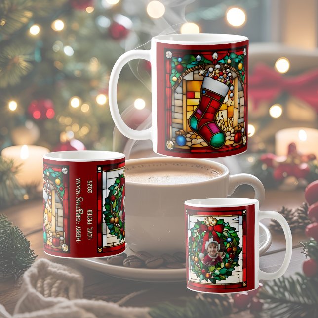 Caneca De Café Meia Vermelha Vidro Manchado Falso (Criador carregado)