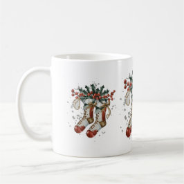 Caneca De Café Meias de Natal com Aquarela e Holly Berry