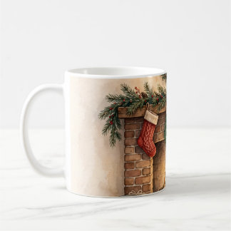 Caneca De Café Meias De Natal Lareira Presente Aquarela Aconchega
