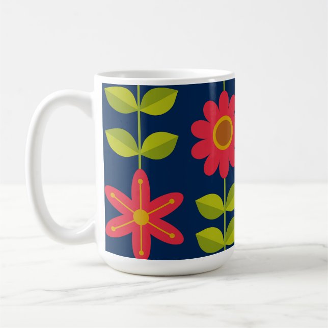 Caneca De Café Meio século Flores vermelhas modernas com folhas (Esquerda)