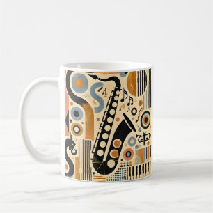Caneca De Café Meio século Jazz Age Minimalista Art Saxofone