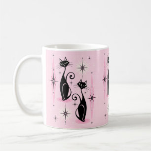Caneca De Café Meio século mede gatos atômicos retrô em rosa L