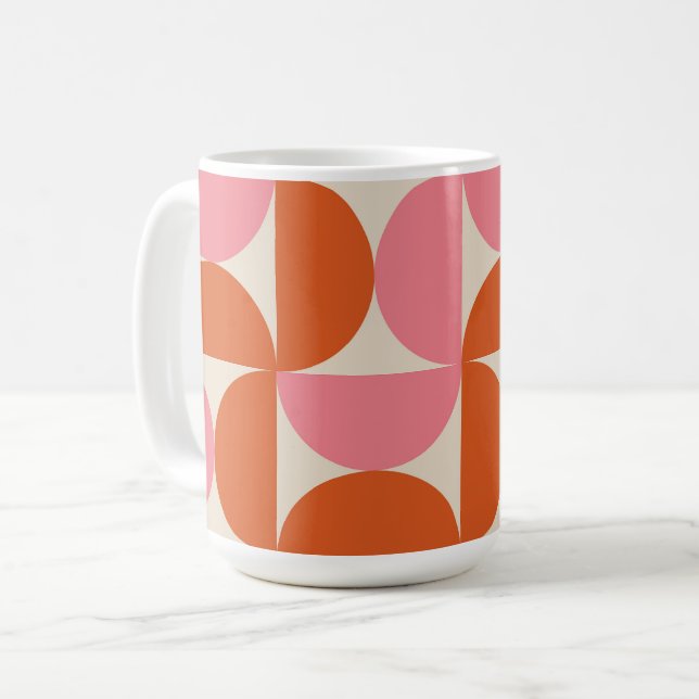 Caneca De Café Meio Século Meios Círculos Rosa e Laranja  (Frente Esquerda)