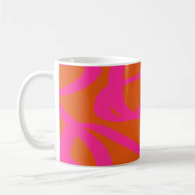 Caneca De Café Meio século Moderno Linhas Abstrato Laranja E Rosa (Esquerda)