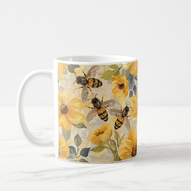 Caneca De Café Mel Bee Honeycomb Flor Padrão (Esquerda)
