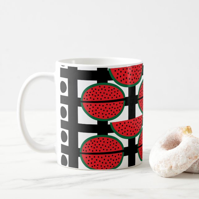 Caneca De Café Melancia Fruta de Verão Padrão Geométrico (Com Donut)