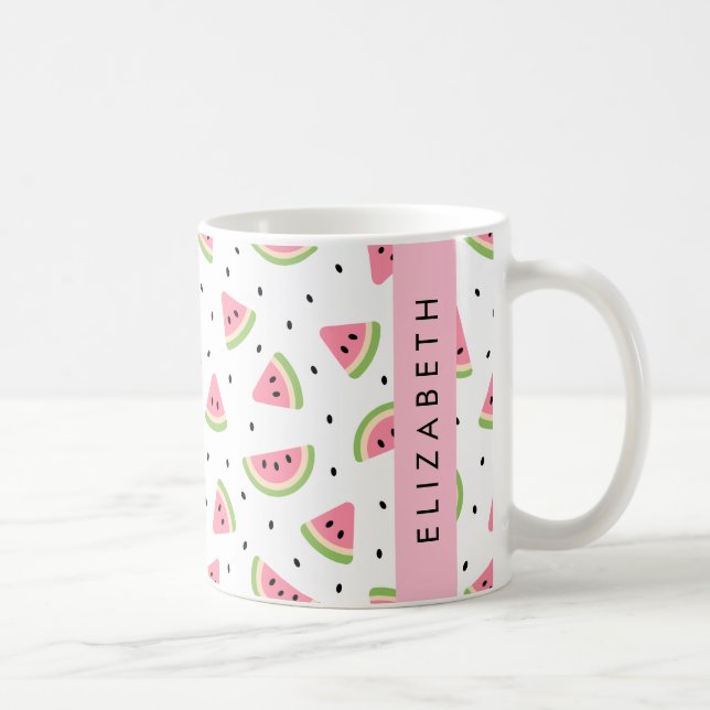 Caneca De Café Melancias Rosa, Sementes De Melancia, Seu Nome (Direita)