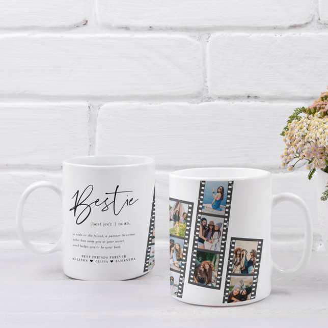 Caneca De Café Melhor amiga | Colagem Moderna de 8 Fotos em Faixa (Criador carregado)