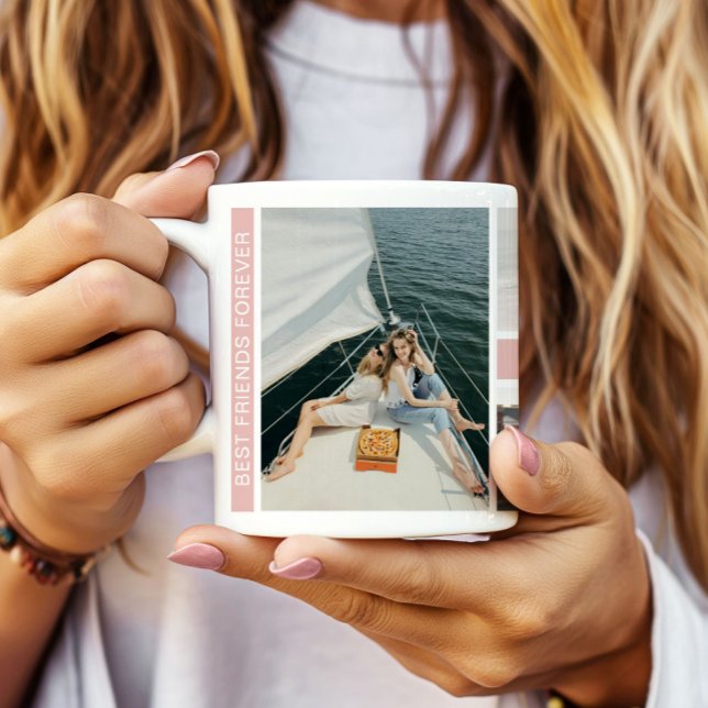 Caneca De Café Melhor Amigos Besties 6 Colagem de Fotografias (Create your own Best Friends Photo Collage Mug by MINTIC DESIGN STUDIO)