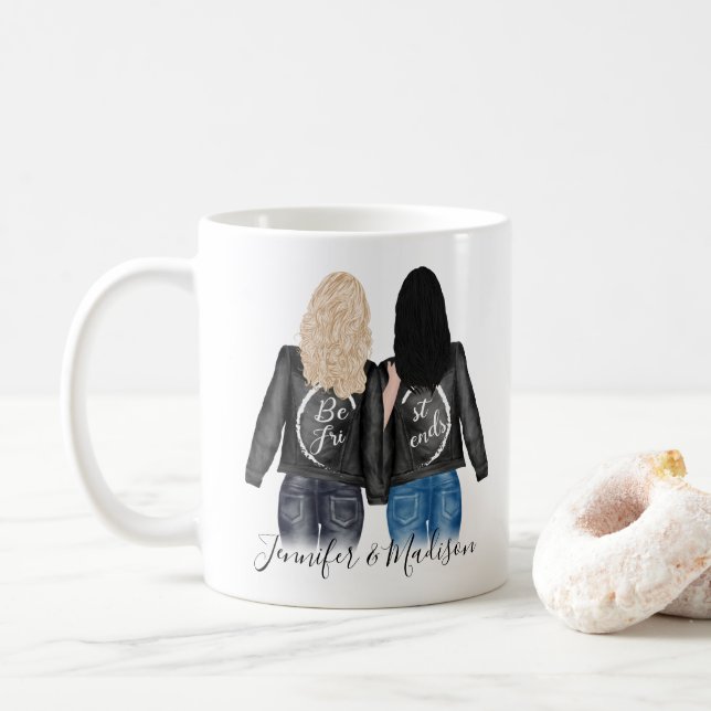 Caneca De Café Melhor Amigos Cabelo Personalizado BFF Besties Ami (Com Donut)