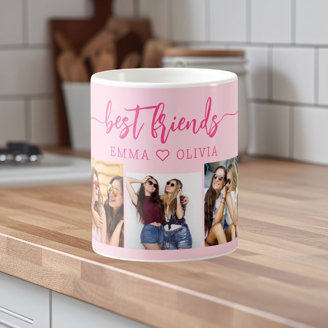Caneca De Café Melhor Amigos Rosa Quente 3 Colagem de Fotografias (Criador carregado)