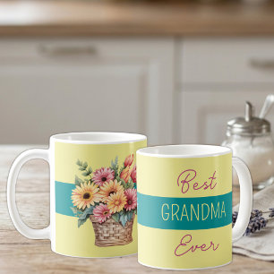 Caneca De Café Melhor avó de gerbera flores amarelas