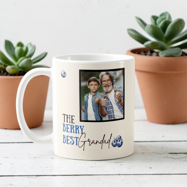 Caneca De Café Melhor Avô Foto Mirtilos Texto Design (Criador carregado)