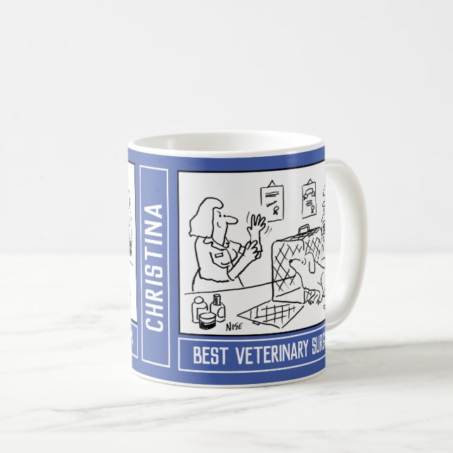 Caneca De Café Melhor Cartoon de Cirurgião Veterinário com Nome C (Frente Esquerda)