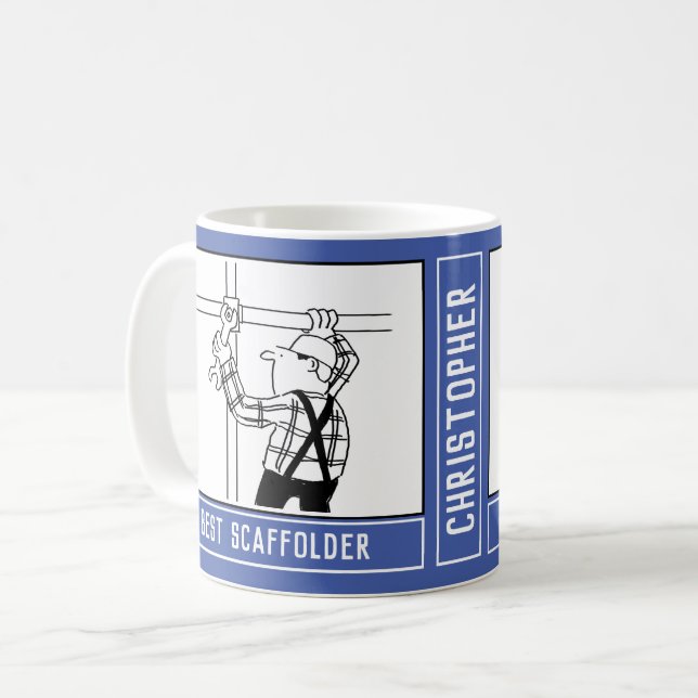 Caneca De Café Melhor Cartoon Scaffolder com Name Choice. (Frente Esquerda)