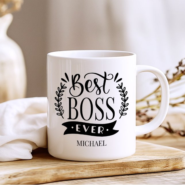 Caneca De Café Melhor Chefe Alguma Vez Personalizada Wreath (Criador carregado)