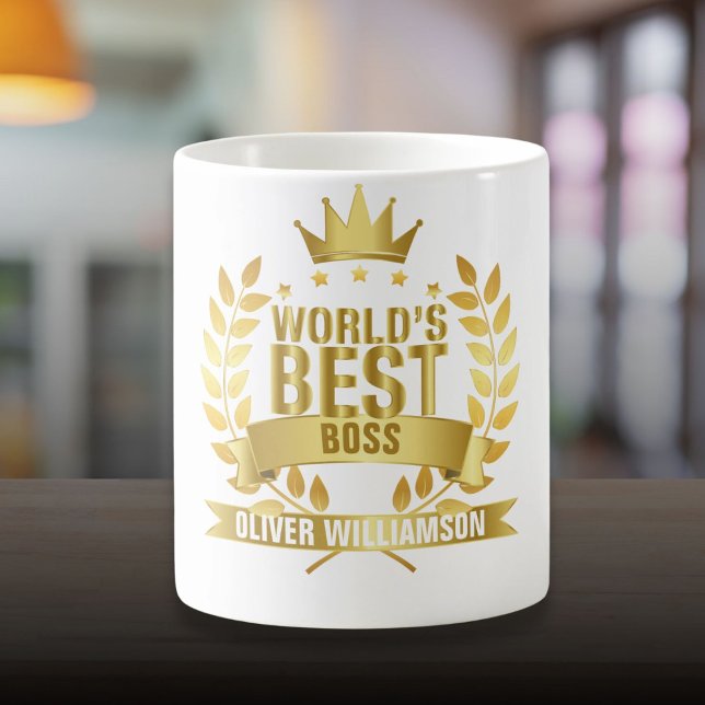 Caneca De Café Melhor Chefe do Mundo Ouro 5 Estrelas (World's Best Boss Gold 5 Star Coffee Mug)