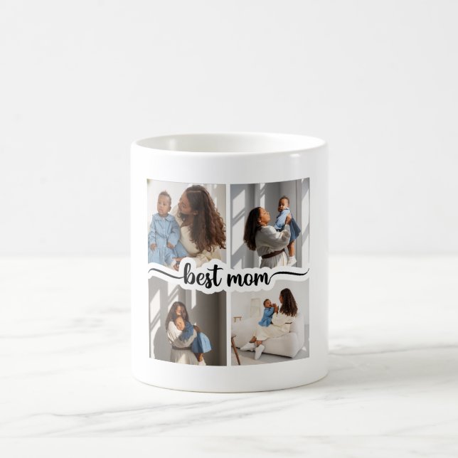 Caneca De Café Melhor Colagem de Fotos Personalizada da Mãe 4 (Centro)