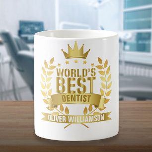 Caneca De Café Melhor Dentista do Mundo Dourado 5 Estrelas