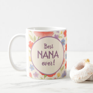 Caneca De Café Melhor Design Floral Nana Ever Mug Watercolor
