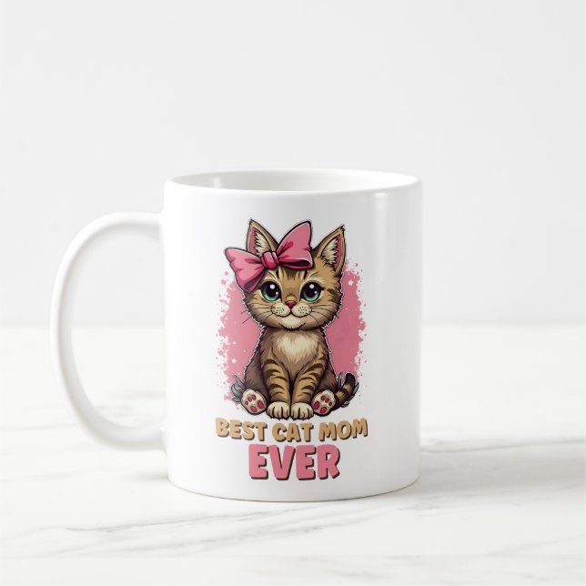 Caneca De Café Melhor Gato Mãe De Sempre, Engraçada Mãe De Gato (Esquerda)