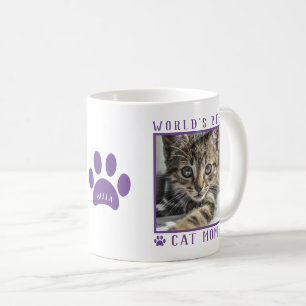 Caneca De Café Melhor Gato Mãe Púrpura Nome Pet Foto