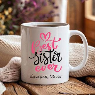 Caneca De Café Melhor irmã de todas rosa e preto