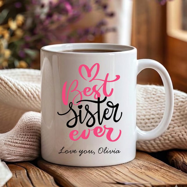 Caneca De Café Melhor irmã de todas rosa e preto  (Criador carregado)