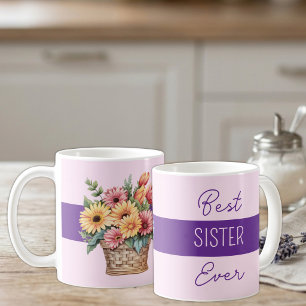 Caneca De Café Melhor irmã do mundo gerbera flores roxas