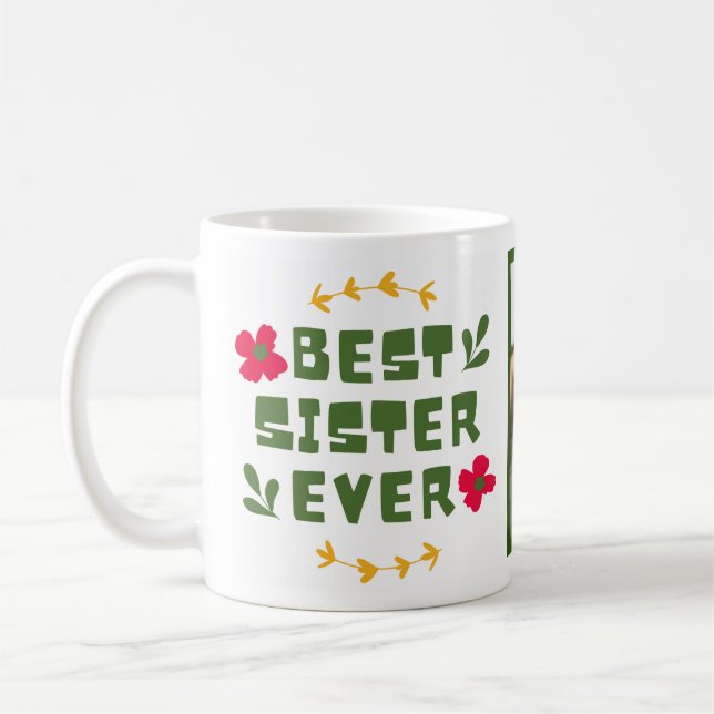 Caneca De Café "Melhor Irmã Ever'Amarelo Verde moderno ilustrativ (Esquerda)