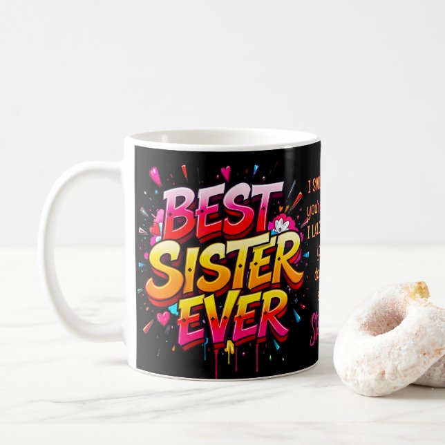 Caneca De Café Melhor Irmã, Grafite De Citação (Com Donut)