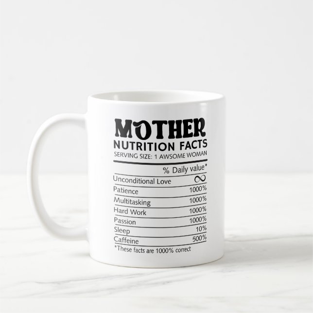 Caneca De Café Melhor Mãe Alguma Vez Floral com Fatos Nutricionai (Esquerda)