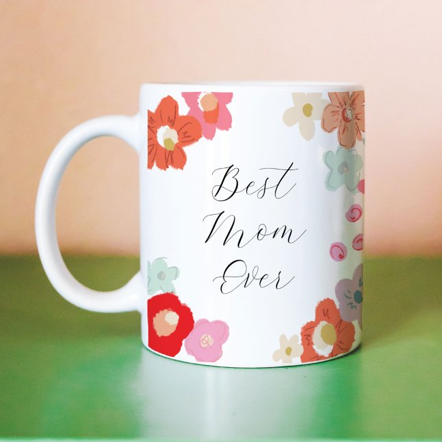 Caneca De Café Melhor Mãe Alguma Vez Floral Mug (Bright floral Best Mom Ever coffee mug.)