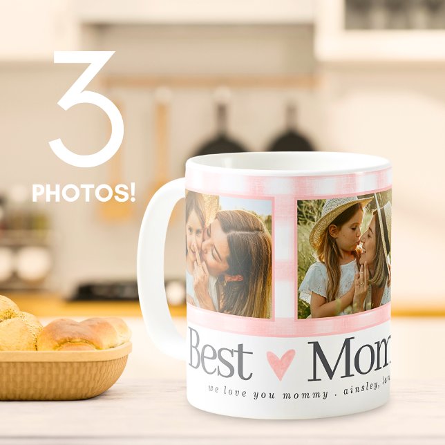 Caneca De Café Melhor Mãe Alguma Vez Gingham Hearts 3 Photo Dia d (Criador carregado)