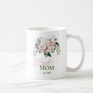 Caneca De Café Melhor Mãe Cor de Água Rosa Rosa Floral