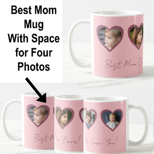Caneca De Café Melhor Mãe Coração Rosa Quatro Crianças Colagem Fo