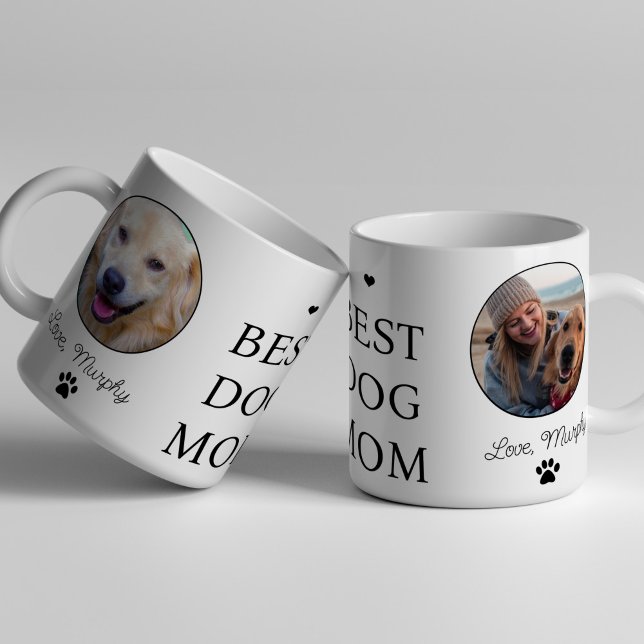 Caneca De Café Melhor mãe de cachorro 2 foto nome do animal de es (Criador carregado)