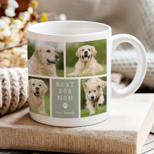 Caneca De Café Melhor Mãe de Cachorro 4 Colagem de Fotos Verde Sa