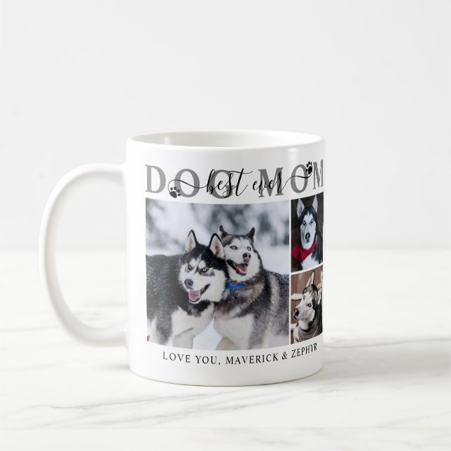 Caneca De Café Melhor Mãe De Cachorro Nome De Script 3 Fotos (Esquerda)