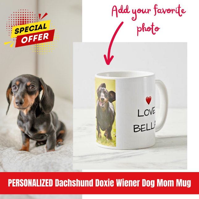 Caneca De Café Melhor. Mãe de Cachorro. Nunca. Doxie Love Name Ph (Personalized Dachshund Dog Photo Mug)