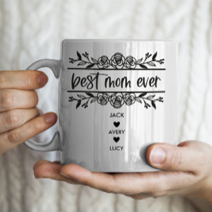 Caneca De Café "Melhor Mãe de Sempre" Personalizada com 3 Nomes d